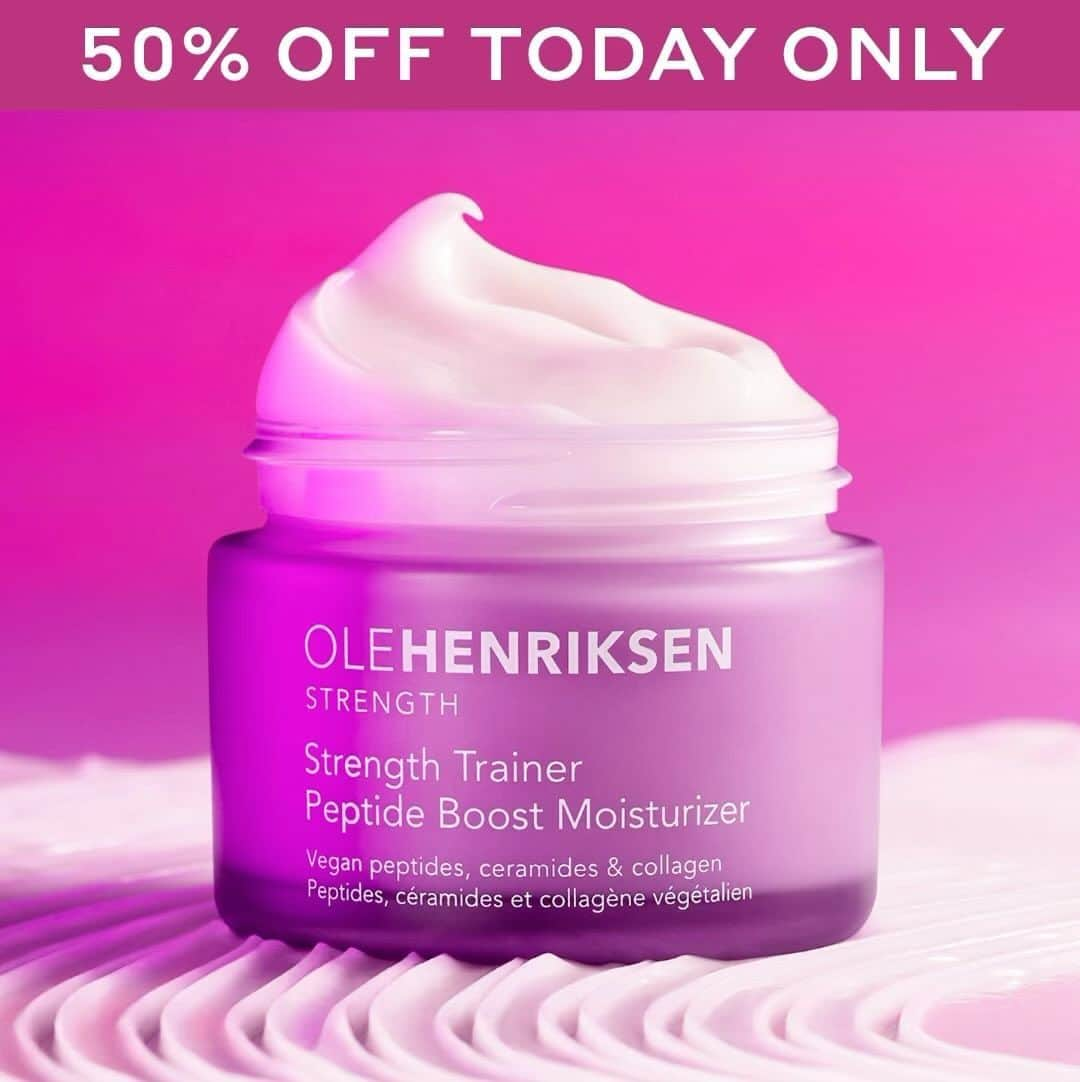 ウラヘンリクセンのインスタグラム：「Today ONLY! 🚨 Get 50% off our bestselling Strength Trainer Peptide Boost Moisturizer! This skin-strengthener drenches skin in moisture to bring bounce back to dry skin. Run to @sephora to stock up NOW! 💜💫」