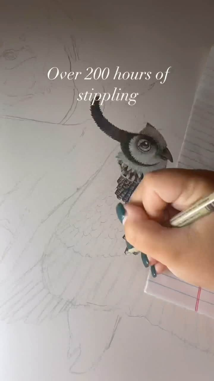 Sakura of America（サクラクレパス）のインスタグラム：「Hi everyone! @julietschreckinger back again with one more video showing how I use Micron pens to create my gallery show pieces! This is the largest piece I have ever created for a gallery show, and it took over two-hundred hours to draw. I am using both the 003 and 005 Micron pens throughout this piece; I will use the 003 for most of the details on the face and lighter areas of the characters, and then use the 005 for the darker and shadow areas.  I have found that before investing this much time into a single drawing, it is important to set myself up for the best outcome in the end. One of the ways that I protect my drawings during the creation process is to have a piece of scrap paper to lean my hand on while drawing. The oils from our hands can leave residue on the paper, and can cause the surface to be altered. Another great thing to do when your drawing is done is to spray it with fixative. This is especially true if you mix ink and graphite together, as I have done here by mixing Micron pens and my Sakura mechanical pencil. Covering the piece with a spray fixative at the end can insure that it is protected from smudging, and can shield it from harmful UV rays. If it is a work on paper, framing the piece is also a good way to ensure its longevity. Most importantly, I can feel good about my work lasting since I use archival Sakura materials! :)」