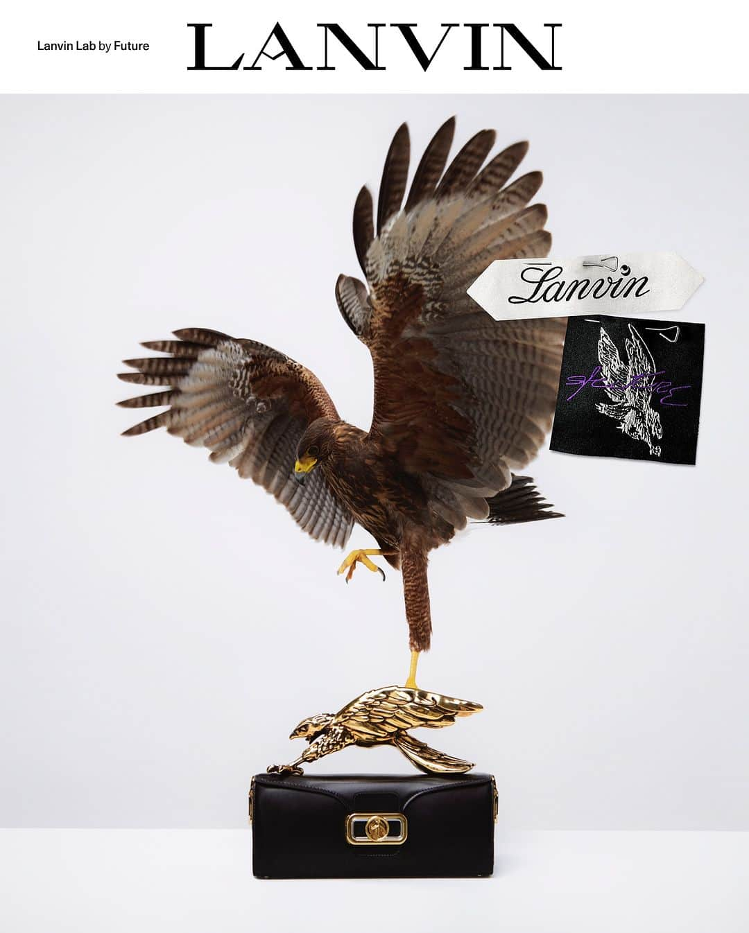 ランバンのインスタグラム：「LANVIN LAB by FUTURE  For @FUTURE the Eagle has a special meaning since the first day of his musical career. It evokes courage, majesty and truth, as well as a sense of flying high with bird’s eye vision.  Presenting the new LANVIN Pencil Eagle bag by @FUTURE.  Campaign photographed by @JoshuaWoods  #LANVINxFUTURE #LANVIN」