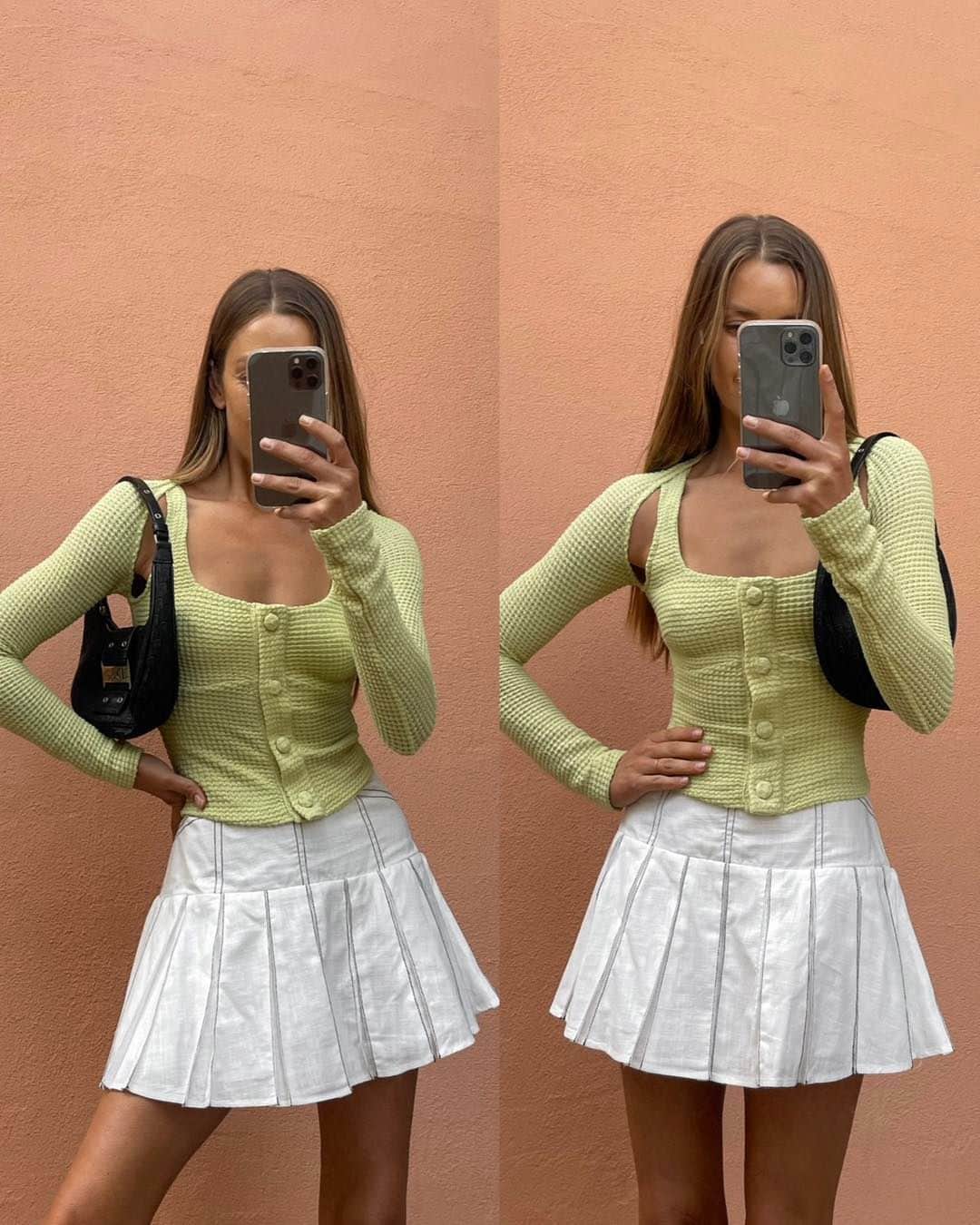 SABO SKIRTのインスタグラム：「@staceytonkes styles our Chloe Top with the Koralie Skirt - White 🍈 Get her look now #sabo」