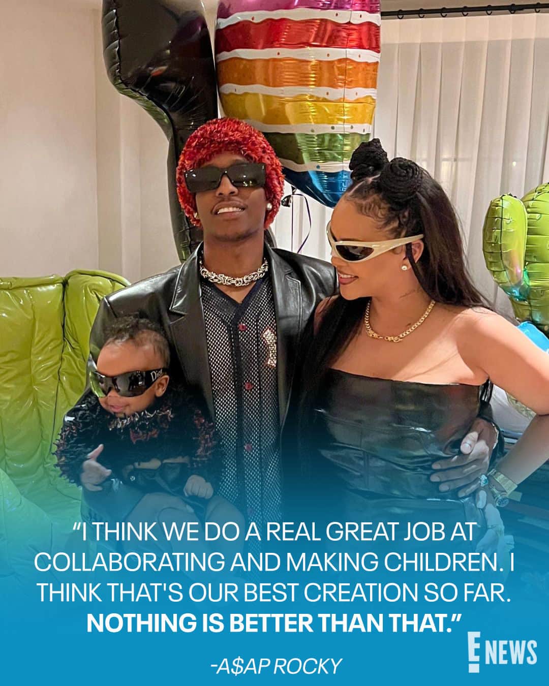 E! Onlineのインスタグラム：「For A$AP Rocky and Rihanna, parenting together just work, work, work, work, work, works. ❤️ He gushes about parenthood at the link in bio. (📷: Instagram)」