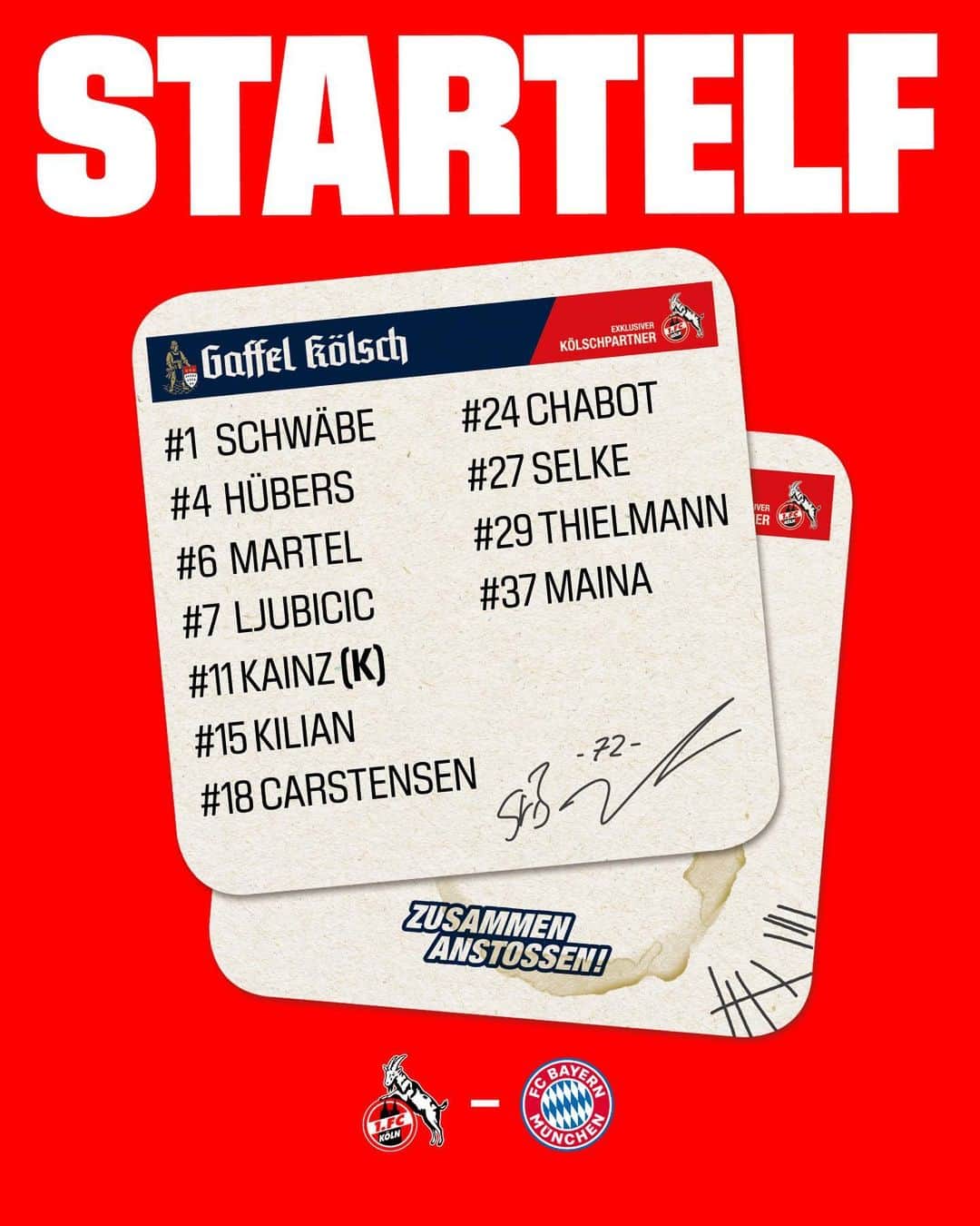 1.FCケルンさんのインスタグラム写真 - (1.FCケルンInstagram)「SWIPE für die #effzeh-Startelf für #KOEFCB ✨ ___ Die Startaufstellung wird präsentiert von @gaffel_koelsch」11月25日 3時39分 - fckoeln