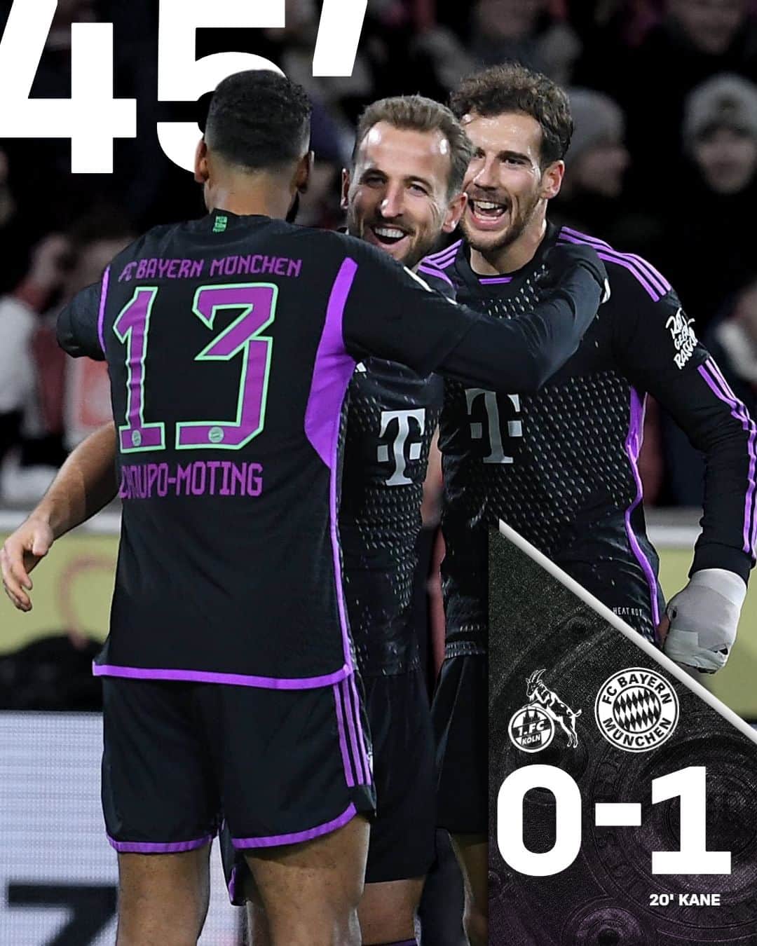 バイエルン・ミュンヘンのインスタグラム：「⏸️ 𝐇𝐀𝐋𝐅-𝐓𝐈𝐌𝐄! We go into the break with a lead.   #MiaSanMia #FCBayern #KOEFCB」