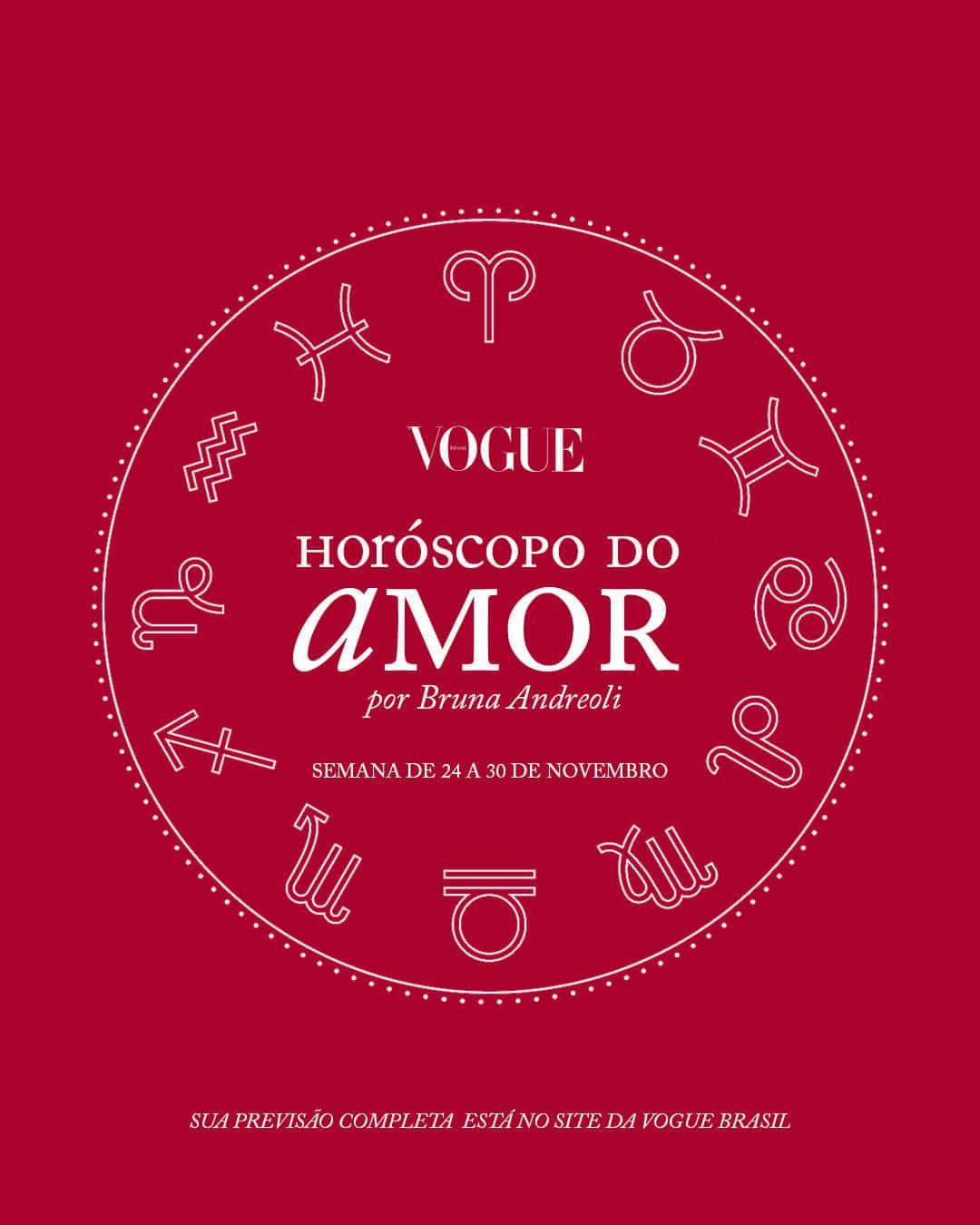 Vogue Brasilのインスタグラム：「Qual é a previsão da semana para o seu signo no amor? Toda sexta-feira você pode ler no nosso site o #Horóscopo focado em relacionamentos amorosos assinado por @brunandreoli. “Entre terça-feira (21) e domingo (26), a Lua permanece em sua fase crescente. Por isso, esses são dias para agir de maneira madura e de acordo com o tipo de relacionamento amoroso que você deseja ter. Para quem está solteira, esta é uma semana para priorizar a tranquilidade e a harmonia em sua vida amorosa”, diz. Em vogue.globo.com, ela explica os principais acontecimentos astrológicos dos próximos sete dias e faz previsões para te ajudar a passar por esse período, estando você em um relacionamento ou não. No link da bio! #HoróscopoVogue」