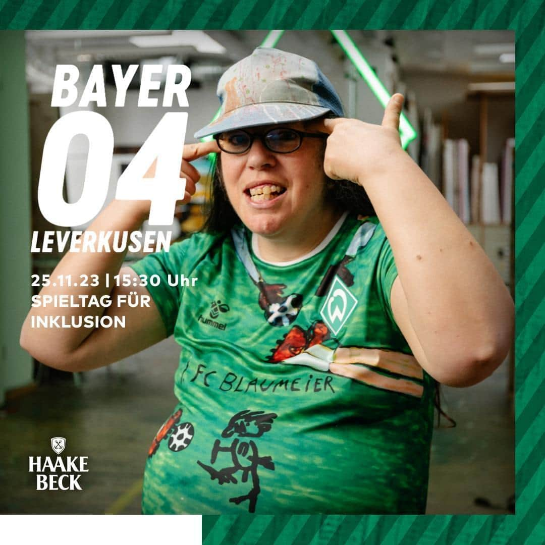 ヴェルダー・ブレーメンのインスタグラム：「SPIELTAG FÜR INKLUSION! 💚  Unser Duell mit Bayer 04 Leverkusen steht ganz im Zeichen von Vielfalt und Teilhabe. Neben dem Aufwärmshirt aus der Kooperation mit @blaumeieratelier wird es heute ein Duell der inklusiven Fußballteams beider Vereine, Spalierkids und eine Kids-Eskorte mit Menschen mit Beeinträchtigung geben.  Unterstützt werden wir dabei von @ammerlaender_de, @sparkassebremen, @matthaei_official, @cocacolaepofficial und der @aktion_mensch 👏  ____ #werder #bremen #svw #llgw #svwb04 #heimspiel #inklusion」