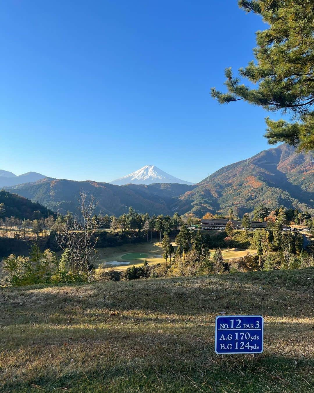 erinaさんのインスタグラム写真 - (erinaInstagram)「. . おはようございます🗻🧡 . 久しぶりの実家帰省でお父さんとゴルフ！行くたびにちゃんと練習しようと思うけどできてない🥲🥲 . 11月末とは思えない気温で、紅葉がとても綺麗だった🍁 . . . #ゴルフ #都留中央カントリー倶楽部」11月25日 8時40分 - erina_umajo