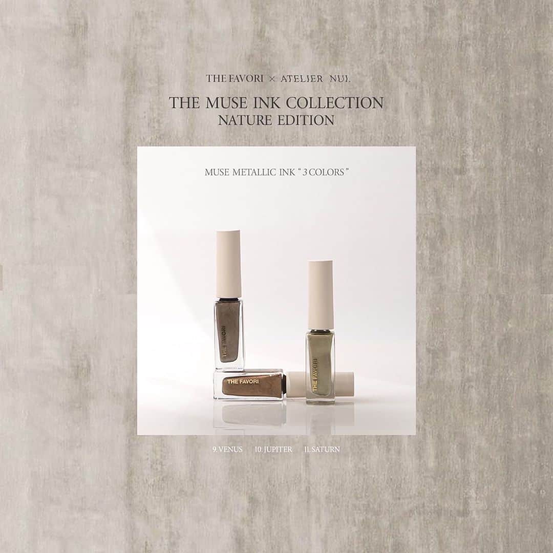 NAIL PARTNER　ネイルパートナーさんのインスタグラム写真 - (NAIL PARTNER　ネイルパートナーInstagram)「THE FAVORI × ATELIER NUI コラボレーション発売開始 THE MUSE INK COLLECTION "NATURE EDITION" 透け感のカラーインク8色とメタリックカラーインク3色の11色セットになります。 商品コード:66685  NAILEXPOで即日完売した大人気商品が発売開始しました🛍 オンラインショップ、店舗では即完売しご迷惑おかけしております🙇‍♀️ 本日11月25日にはオンラインショップにて再販になります。  NAILEXPO.ネイルパートナー店舗、オンラインショップにてご購入の方に特典として "無料オンラインセミナー"が受けられます！ インクの特徴や使い方を交えながらインクニュアンスアートを致します。  セミナー開催:12/12（火）pm20時予定 ご希望の方はnailpartner HP商品のお問い合わせから 【FAVORI 無料オンラインセミナー希望】 会員番号、お名前、メールアドレスをご記載の上送信していただいた方から詳細メールを返信致します。 ⚠️追記:11/30まで購入頂いた方対象となります それ以降の受付は対象外となります。 ご了承ください🙏 セミナー内容、配信に関しましてはネイルパートナーは関与しておりませんので、FAVORI社にお問い合わせ頂きますようお願い致します。」11月25日 10時00分 - nailpartner