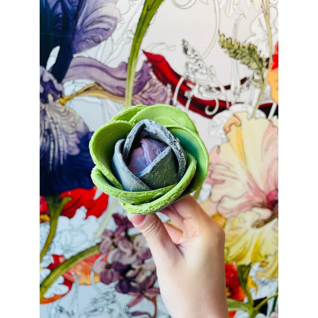 有明ゆなのインスタグラム：「このアイスはすごいね！ 芸術だわ！！！ . 抹茶✖️黒胡麻✖️紫芋 味は最高だが色はwwww」