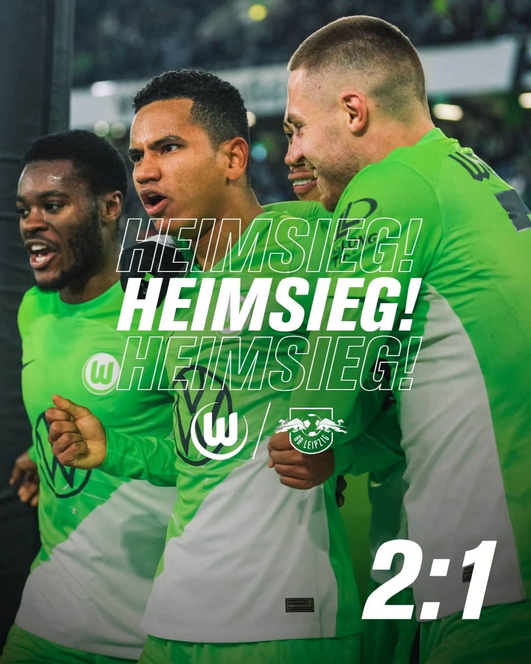 VfLヴォルフスブルクのインスタグラム：「Wichtiger Sieg! Unsere Wölfe schlagen Leipzig auch in der Liga! 🔥  #vflwolfsburg #arbeit #fussball #leidenschaft #immer_hungrig #immernurdu #bundesliga #wobrbl」