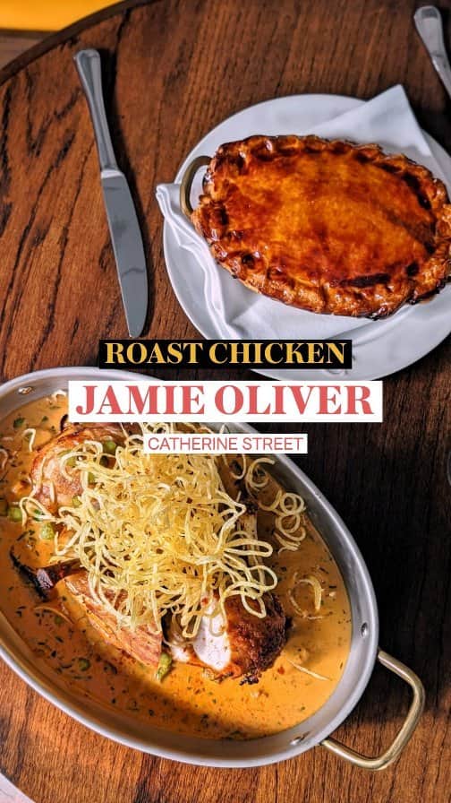 ジェイミー・オリヴァーのインスタグラム：「LUNCH with @jamieoliver 🏆 Introducing The Ultimate Roast Chicken @jamieolivercatherinest ~ with Stroganoff Sauce, Shoestring Fries and Baked Wild Mushroom Rice ~ on the menu from next week! 🥳  The menu @jamieolivercatherinest is a real celebration of Britain's rich food culture, with a whole host of comforting classics, all prepared with love and made with the best ingredients from incredible suppliers.   Bookings are now live via www.jamieolivercatherinest.com TAG a friend who'd love to visit! 😋🙏🏼❤️  🎬 @clerkenwellboyec1 x @firstsittings  #jocatherinest #jamieoliver #roastchicken #pie」