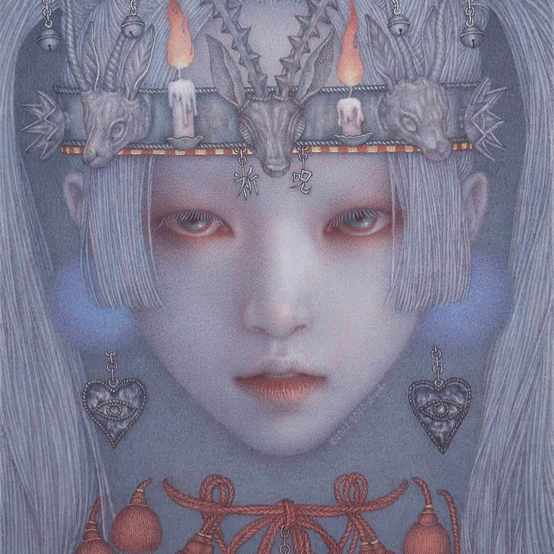 後藤温子のインスタグラム：「"ICON viii" Watercolor on cotton cloth / 2022」