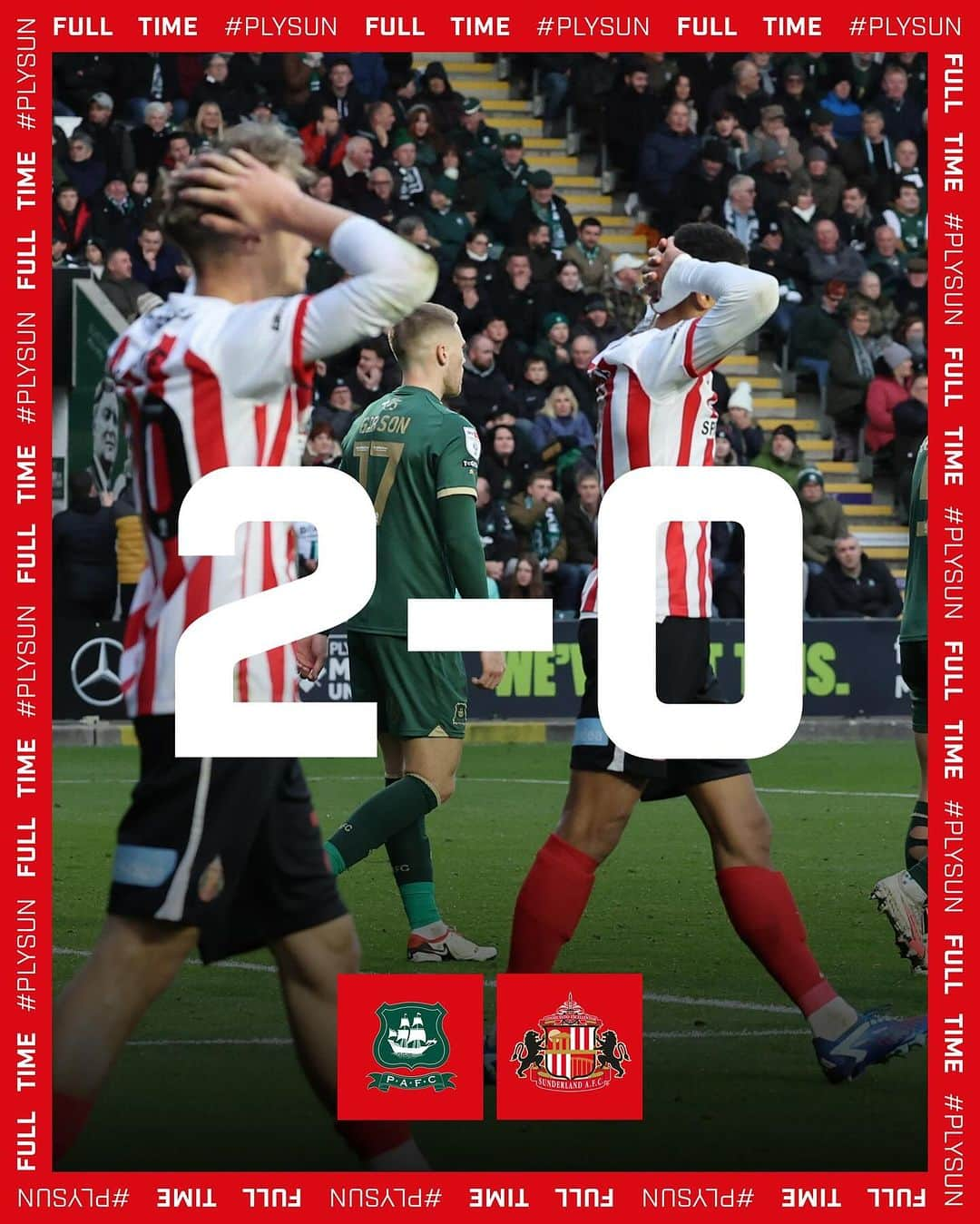 サンダーランドAFCのインスタグラム：「⏱️ Not our day at Home Park.  #SAFC #PLYSUN」