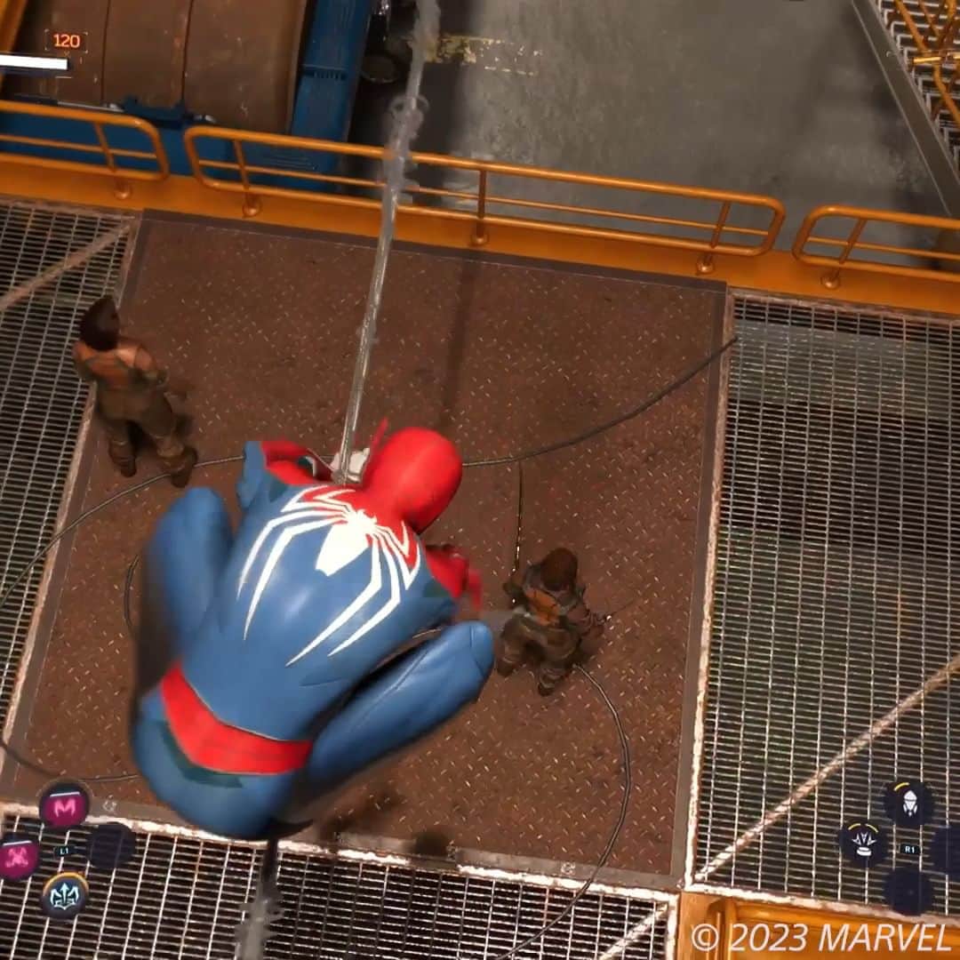 PlayStationのインスタグラム：「Love stealth takedowns in Marvel’s Spider-Man 2? Unlock the Double Perch Takedown to decommission two enemies at once.」