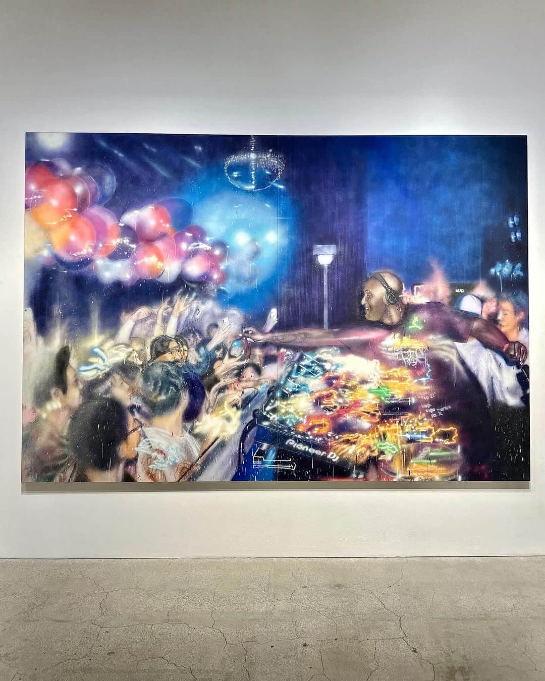 東京DANDYのインスタグラム：「I’m so honored that @madsaki has included a painting of one of my photos in his new exhibition, ‘THIS USED TO BE MY PLAYGROUND,’ and included me in another. As a photographer, you are naturally on the periphery, so to be seen like this is a beautiful feeling of validation. Chatting with Madsaki, I found we share a deep, emotional connection to the things and people around us that we want to celebrate in our work. Madsaki’s art elevates and enshrines shared moments; I feel inspired to strive harder to do the same. Mad love and mad respect for Madsaki, and thank you to Kun and the bunch for having me along on these nights out.」