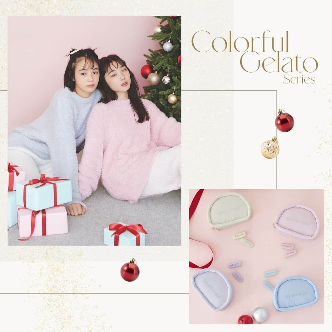 ジェラートピケのインスタグラム：「【NEW ARRIVAL】  Winter Gift Collection⛄️🎁  ふわふわな感が人気の'ジェラート'素材を使用したプラスプルオーバーと、さらりとした肌触りの'パウダー'素材を使ったパンツの上下セットアイテム。 カラーはピンク、ブルー、イエロー、ラベンダー、オフホワイトの5色展開です。 ルームウェアとお揃いカラーのポーチとヘアクリップも！  ITEM:PULLOVER&LONG PANTS COLOR:PNK/BLU/YEL/LAV/OWHT  #gelatopique #ジェラートピケ #roomwear #ルームウェア #gift  #ギフト #Christmas #クリスマス　 @gelatopique_official_snap @usagionline」