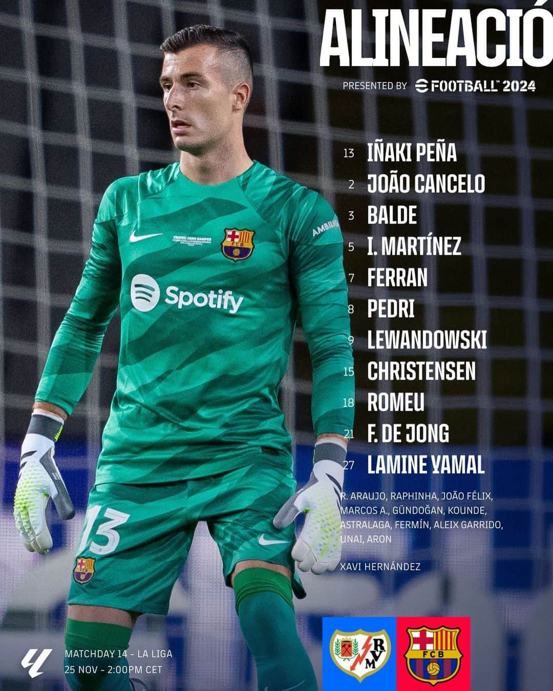 FCバルセロナのインスタグラム：「🚨LINE UP🚨 #RayoBarça」