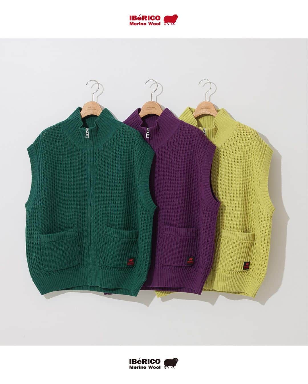 JOURNAL STANDARD relumeのインスタグラム：「IBERICO MERINO drivers knit vest  秋冬の新作コレクション「IBERICO MERINO/イベリコメリノ」が登場！  スペイン・イベリコ地方原産のWOOL原料を使用したニットシリーズ。 スペインより原料を輸入して、日本で丁寧に紡績・染色。定番のハミルトンウールシリーズとは違い、弾力のある生地感とビビッドなカラー展開が特徴です。  クルーネックのプルオーバータイプと、ジップが特徴なドライバーズニットとベストの３タイプからお選びいただけます。  No.23080464010030 IBERICO MERINO WOOL ドライバーズニットベスト ¥13,200  No.23080464011030 BERICO MERINO WOOL ドライバーズニット ¥18,700  No.23080464000030 IBERICO MERINO WOOL メッシュクルーネックニット ¥14,300  #IEBRICOMERINO #イベリコメリノ #driversknit #ドライバーズニット #2023aw #journalstandardrelume  #ジャーナルスタンダードレリューム」