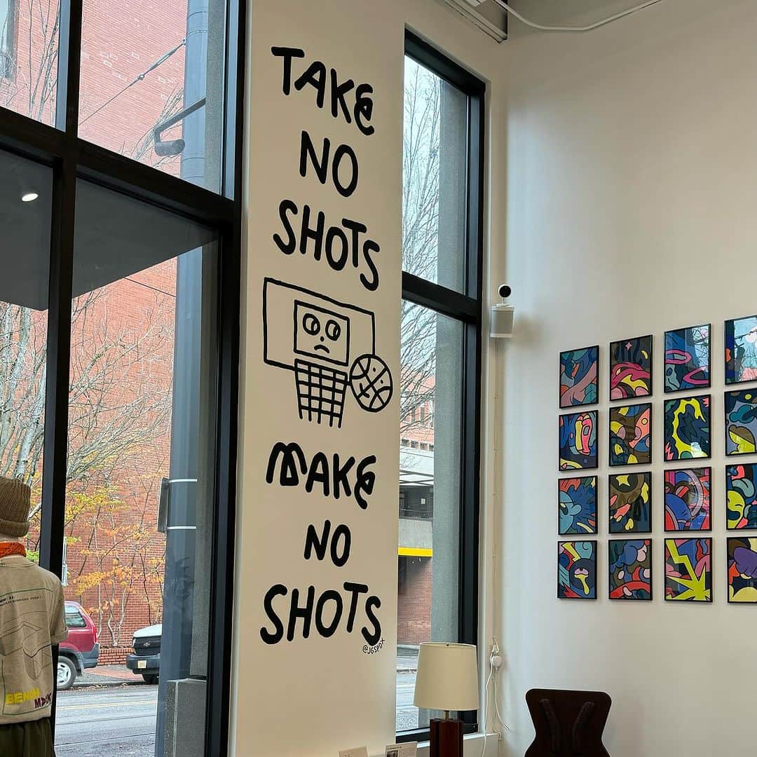 Jason G. Sturgillさんのインスタグラム写真 - (Jason G. SturgillInstagram)「Pull up to @benchmarkpdx today for small business Saturday and pick up a limited edition print of the “take no shots make no shots” piece that I painted on their wall. @bykarleepatton is going to be there giving bad portraits and there will be treats! 2280 NW Lovejoy St. 11am-6pm」11月26日 2時48分 - jgspdx