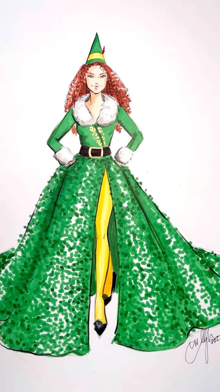 Holly Nicholsのインスタグラム：「Smiling’s my favorite 🎄#elf #asmr #christmas #fashionillustration #copicmarker #illustration #copic #christmasmovie #elfmovie」