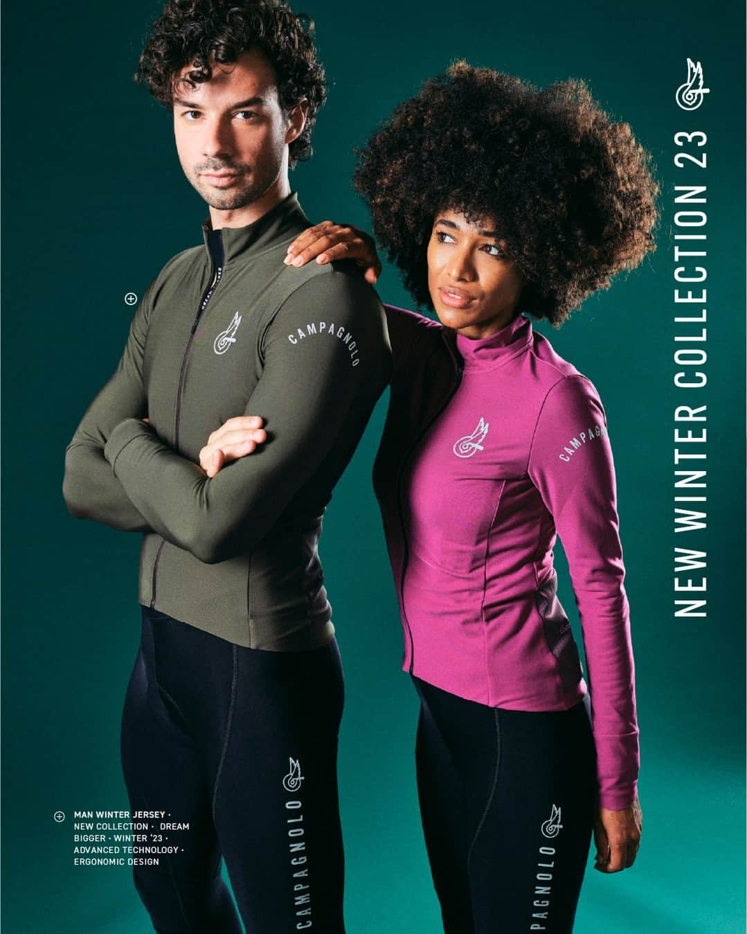 カンパニョーロのインスタグラム：「Extreme breathability and thermal comfort. The all new 'Dream Bigger' Winter Cycling Apparel Collection.  Crafted with the finest technological fabrics that increase insulation and provide maximum comfort.   Don't let the weather hold you back - let it be your motivation to push the limits. With jerseys, jackets, bib tights, base layers and much more.   Discover the full collection through the link in our bio ❄️  #DreamBigger #CampagnoloApparel #Campagnolo」