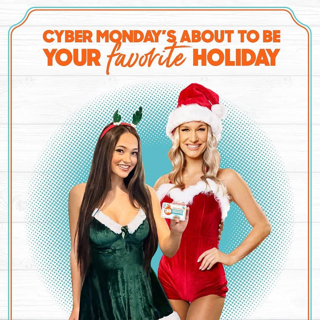 Hootersのインスタグラム：「Hooters makes Cyber Monday sizzle! Load up on $100 gift cards and we'll serve you $30 in Bonus Bucks, plus get your wings fix for an entire year, for only $299 (a $900 value). Fly fast to hooters.com today.」