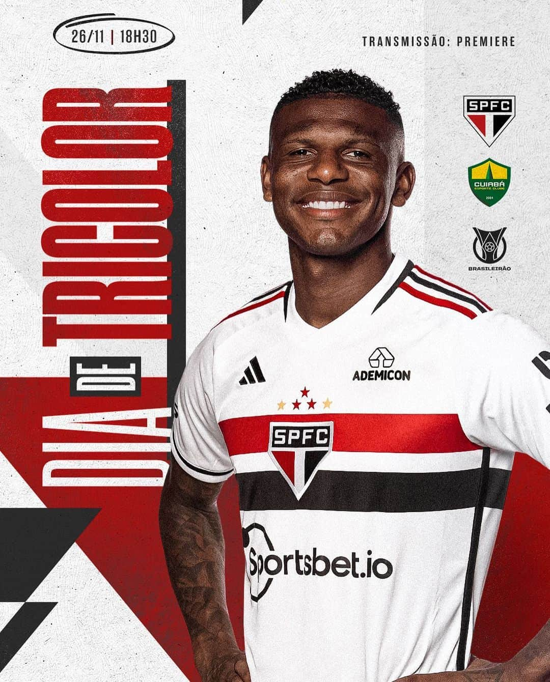 São Paulo FCさんのインスタグラム写真 - (São Paulo FCInstagram)「Hoje tem São Paulo! É #DiaDeTricolor!   ⚽️ São Paulo x Cuiabá 🏟 Morumbi ⏰ 18h30 🏆 Brasileirão  📺 Premiere 🎙 SPFC Play  #VamosSãoPaulo 🇾🇪」11月26日 12時01分 - saopaulofc