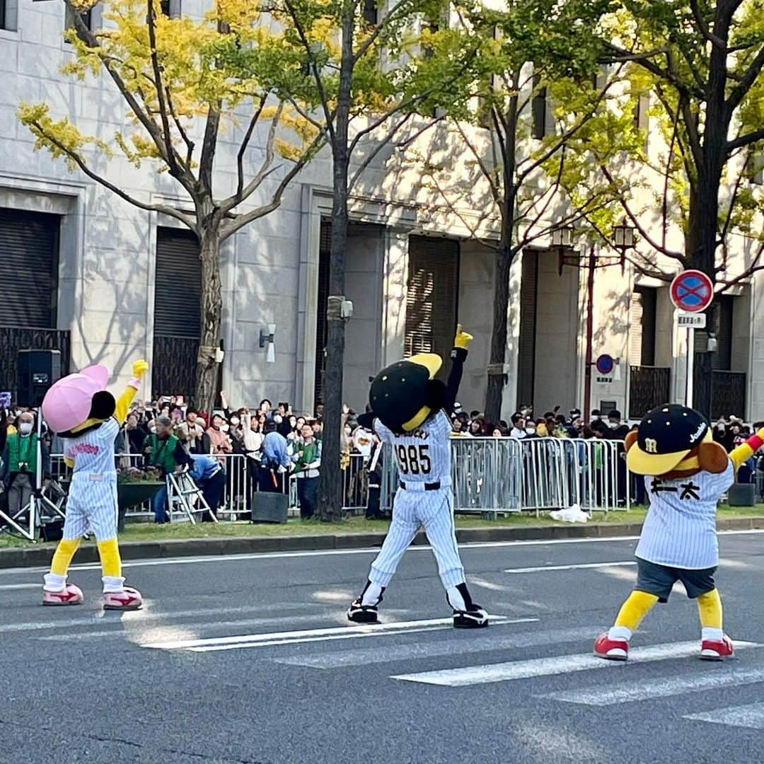 内田絢子さんのインスタグラム写真 - (内田絢子Instagram)「✴︎阪神タイガース、オリックス・バファローズ優勝記念パレード✴︎  パレードバスに乗った監督、選手、コーチの皆さんが穏やかな笑顔で手を振り、沿道から『おめでとう』『ありがとう』と、大歓声と拍手が沸き起こる👏今年の日本シリーズ7戦の白熱の戦いもよみがえってきて、胸が熱くなりました。夢の関西対決、興奮と感動ありがとうの思いが、御堂筋に溢れていました！！  阪神タイガースのオープニングセレモニーを大抜卓人先輩が、私はオリックス・バファローズのセレモニーの司会を務めさせていただきました。  優勝の喜びをかみしめつつ、次のシーズンへ向かってゆく監督、選手のご挨拶のお言葉がとても力強かったです！！  #阪神タイガースオリックスバファローズ優勝記念パレード #阪神タイガース #オリックスバファローズ #優勝記念パレード」11月26日 11時16分 - uccijun