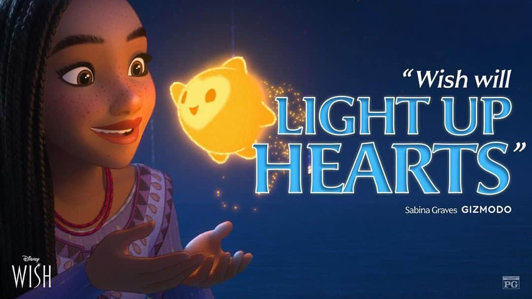 ウォルト・ディズニー・アニメーション・スタジオズのインスタグラム：「Gather the family for the movie that will "light up hearts"  The movie event of the year, #Wish, is now playing only in theaters!」