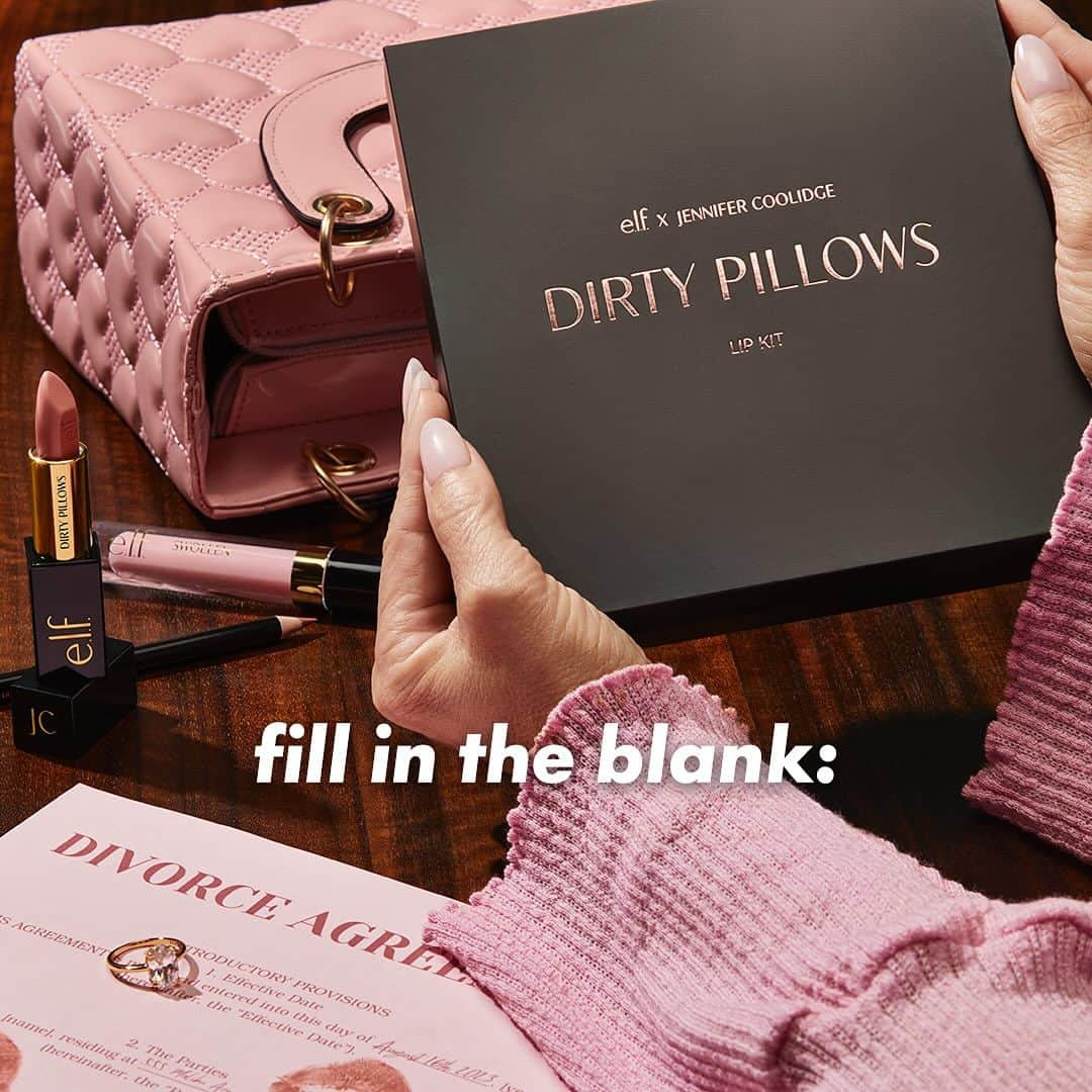 e.l.f.のインスタグラム：「SAY IT WITH US: “I’m takin' the lip kit, ______.” 😉😉  The e.l.f. x @Jennifercoolidge Dirty Pillows Lip Kit is BACK! 🙌  SHOP NOW on elfcosmetics.com! ❤️  Why you'll love it: 💋 The ultimate trio for creating Jennifer’s signature plumped-up nude lip look 💋 Features luxurious packaging, housed in a reusable box 💋 Comes with a gold mirror, embelished with this e.l.f.ing iconic line: "Lips are the mirror to your soul"  AVAILABLE NOW for a limited-time! 🌟 Exclusively on elfcosmetics.com and the e.l.f. app for US, Canada and UK residents! 🇺🇸🇨🇦🇬🇧  #elfcosmetics #eyeslipsface #elfingamazing #crueltyfree #vegan」