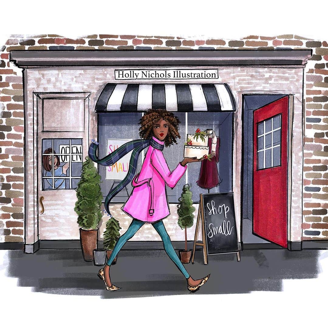 Holly Nicholsのインスタグラム：「Shop small, today and every day! Sale runs all weekend at Hnillustration.Etsy.com. Proud to be a small biz owner, 10 years and counting! 💕 #smallbusinesssaturday #smallbusiness #shopssmall #fashionillustration #copic #copicmarkers」