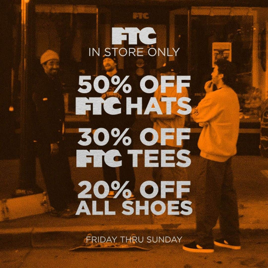 エフティーシーのインスタグラム：「@ftcsanfrancisco In-Store Holiday Sale Ends Tomorrow Sunday 11/26 — 50% OFF Hats & 30% OFF Tees & $35 Shop Decks + @westernedition Decks 🌆 #ftc #forthecity #ftcskateboarding #ftcsanfrancisco #ftcjp #ftctokyo #ftcnagoya #ftcosaka #ftcnewyork」