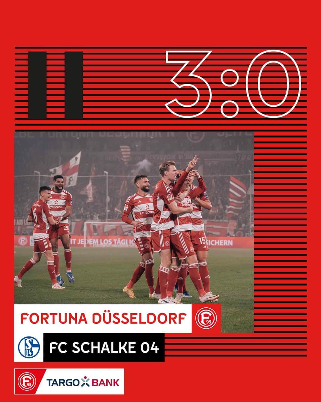 のインスタグラム：「Halbzeit im Topspiel ⏸️ Und unsere Jungs zeigen eine 🔝 Leistung 🔴⚪️ 💪🏻 • • #f95 #fortuna #F95S04 #2Bundesliga」