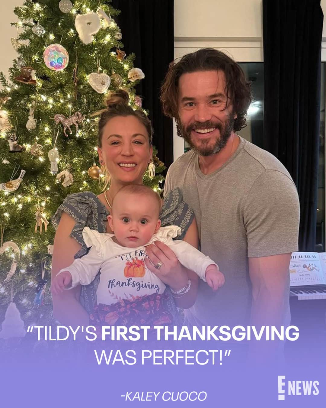 E! Onlineのインスタグラム：「This #Thanksgiving marked Kaley Cuoco's first time celebrating the holiday as a mom. ❤️ More on her day with her partner Tom Pelphrey and their family at the link in bio. (📷: Instagram)」