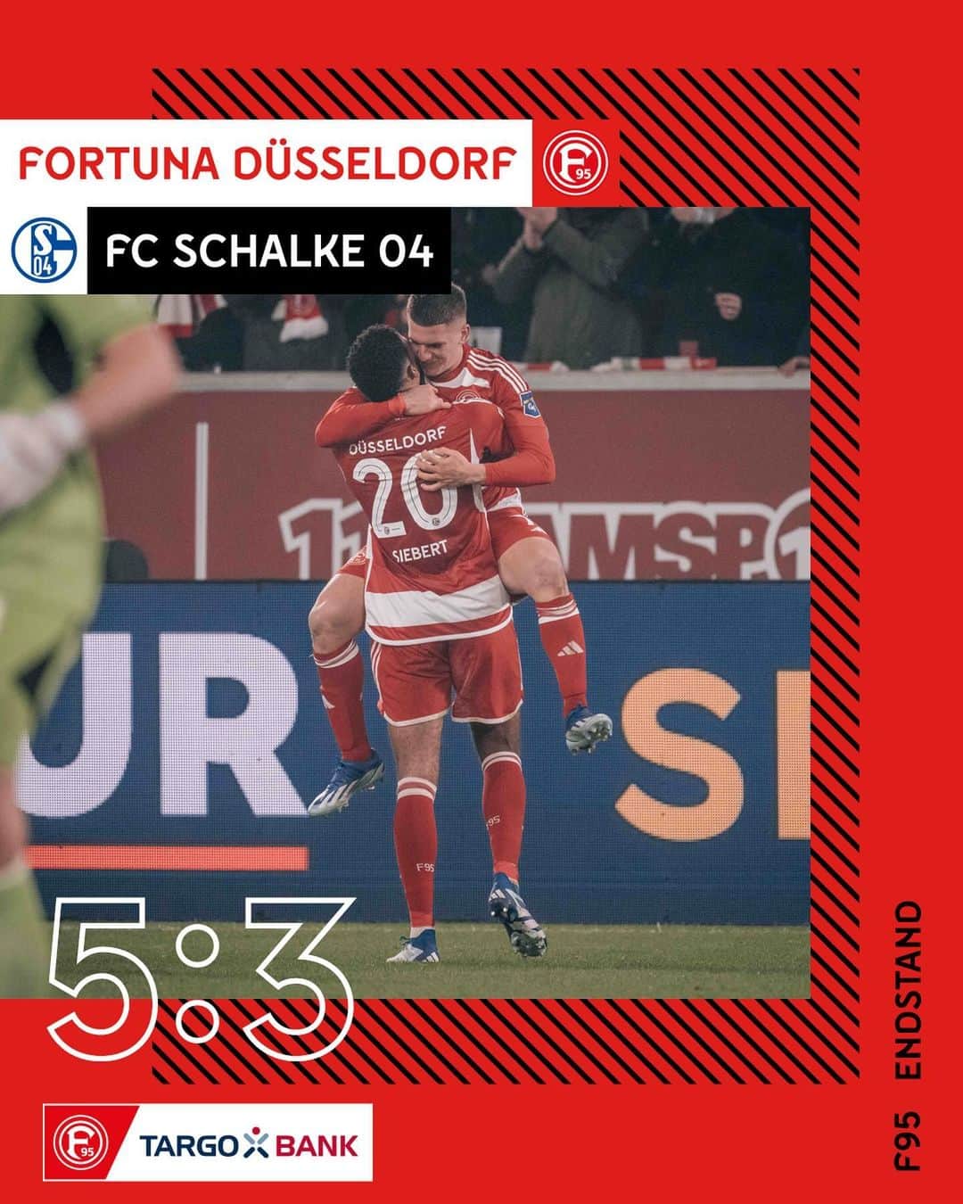 フォルトゥナ・デュッセルドルフのインスタグラム：「HEIMSIEG!!! Wir schlagen @s04 mit 5:3 und altern 95 Jahre 😜 Normal kann jeder 🤷🏻‍♂️ • • #f95 #fortuna #F95S04 #2Bundesliga」