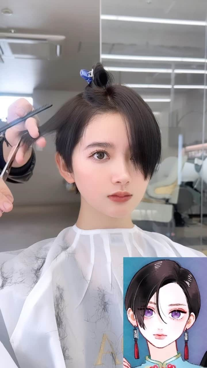 小西恭平のインスタグラム：「うるわしの宵の月の宵さんを実写版再現カット✂︎✨  女性からも男性からもオーダー人気の高いヘアスタイルです！  女性でも男性でも合いやすいヘアスタイルなので、スタイリッシュなショートヘアを楽しみたい方におすすめです😊」