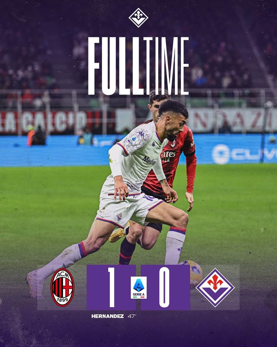 ACFフィオレンティーナのインスタグラム：「Full time.  #ForzaViola💜 #forzaviola #fiorentina #milanfiorentina #seriea」