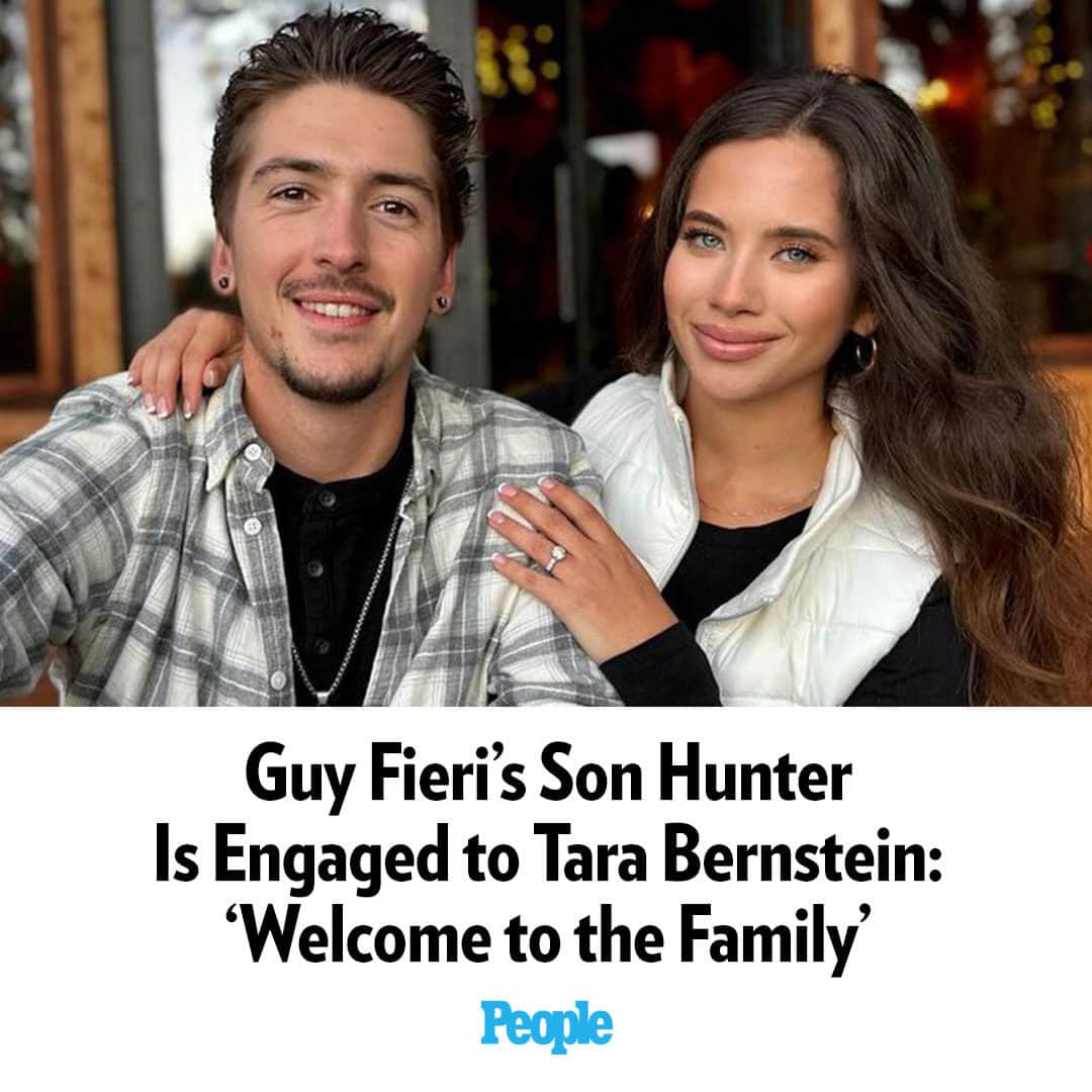 People Magazineのインスタグラム：「Guy Fieri's family Thanksgiving was extra-special this year! During the Fieris' holiday gathering, the Food Network star's eldest son, Hunter Fieri, proposed to his girlfriend, pickleball pro Tara Bernstein — and she said, "yes." 💍   Tap our bio link for more details! | 📷: Instagram」