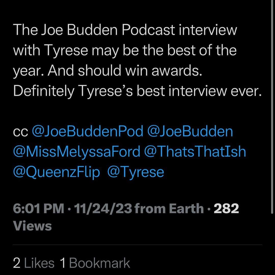 タイリース・ギブソンさんのインスタグラム写真 - (タイリース・ギブソンInstagram)「THE JOE BUDDENS PODCAST JUST WENT LIVE……: On YOUTUBE…….   If you easily triggered stay away from the link in my instagram bio」11月26日 13時39分 - tyrese