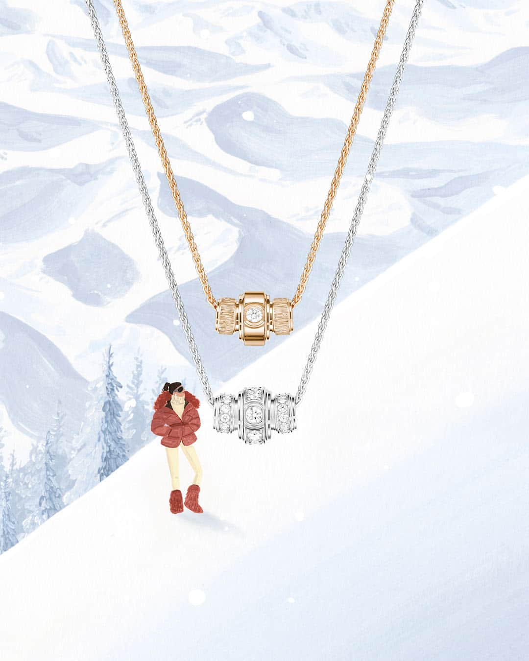 ピアジェさんのインスタグラム写真 - (ピアジェInstagram)「Swing into the jolly winter spirit with the Possession Decor Palace pendant necklaces. Decorative rose-gold or white-gold finishes with moving centerpieces with one beautiful diamond piece or 34 brilliant-cut diamonds.  Illustration by @yukiko.noritake  #Piaget #MaisonOfExtraleganza #PiagetSociety #Piagetholidays #Possession」11月26日 17時30分 - piaget