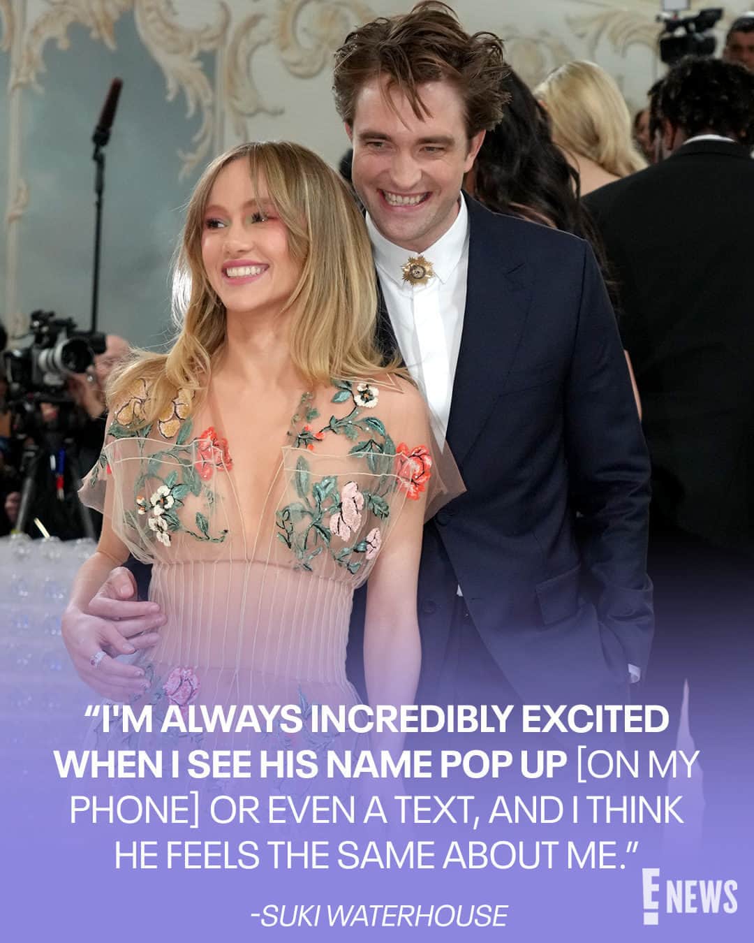 E! Onlineのインスタグラム：「We're unconditionally and irrevocably in love with this couple. 🥹 Revisit Robert Pattinson and Suki Waterhouse’s love story at the link in bio. (📷: Getty)」