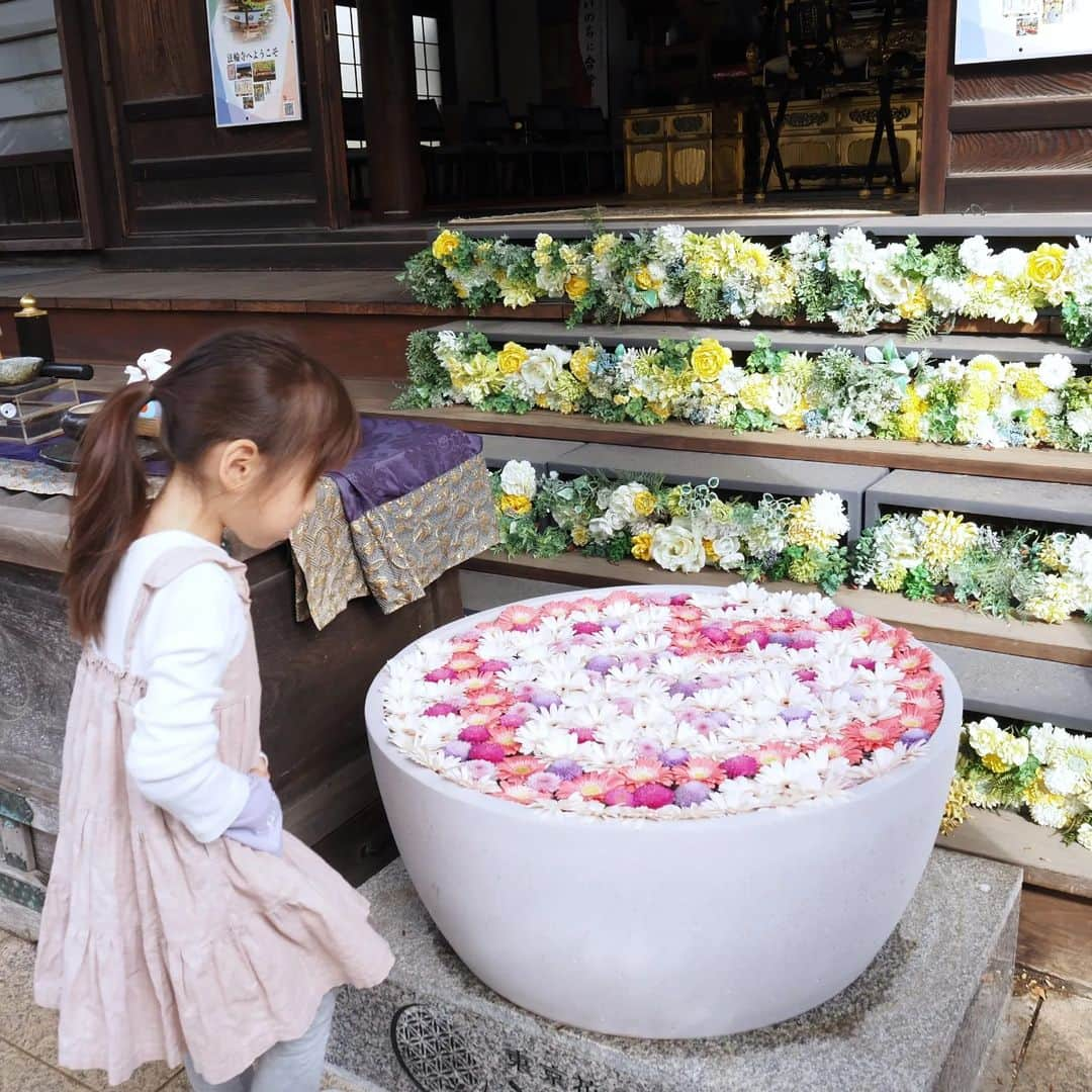 Kuboi Ayumiさんのインスタグラム写真 - (Kuboi AyumiInstagram)「花手水が美しすぎる！何度も行きたくなる法輪寺  娘と一緒に都内有数の花手水スポットである法輪寺に行ってきました。 毎月のように変わる御朱印や切り絵御朱印も人気です。  至る所に花手水があり、フォトスポットなどもあるので、ついつい写真を撮りたくなっちゃう。 手水舎にもお花が浮かべられていたり、和傘も美しくて。 本堂前にもたくさんのお花がディスプレイされていて、とても華やかです。 住職自ら花を仕入れて活けているというのには驚きました。  娘と一緒に御朱印巡りをしているので、白虎と玄武をお持ち帰り。 御朱印は文字・イラスト共に住職の手作りなんです。 本当に美しくて、ずっと眺めていたくなります。  法輪寺オリジナルの御朱印帳にはファイルタイプがあるので、切り絵御朱印を補完するのにぴったり。 ウラ表紙には、法輪寺を代表する「花手水」がプリントされています。  絵馬もかわいいので、娘と一緒にお願い事を書いて納めてきました。  おもてなしの心が感じられる本当に素敵なお寺でした。 近くには早稲田大学もあり、早稲田をお散歩するときにはぜひ立ち寄ってみてください。  【花手水拝観時間】 9～16時 毎週火曜日は花手水メンテナンス日となります。  【法輪寺 @hourinji 】 東京都新宿区西早稲田1-1-15 東京メトロ/東西線「早稲田駅」徒歩2分 03-3203-5410  ○+●+○+●+○+●+○+●+○+●+○+●+○+●  @himekagami　←　check♡  おうちごはん が楽しくなるお取り寄せグルメ や 簡単＆時短ごはん、育児情報など発信中！ 投稿が気に入ったら保存&フォローしていただけるとうれしいです。 いつもありがとうございます(^^)  ○+●+○+●+○+●+○+●+○+●+○+●+○+●  #PR #法輪寺#花手水 #hana_chouzu #goshuin #花手水めぐり #はなまっぷ #御朱印 #御朱印スタグラム #御朱印女子 #御朱印巡り #早稲田 #waseda」11月26日 22時44分 - himekagami