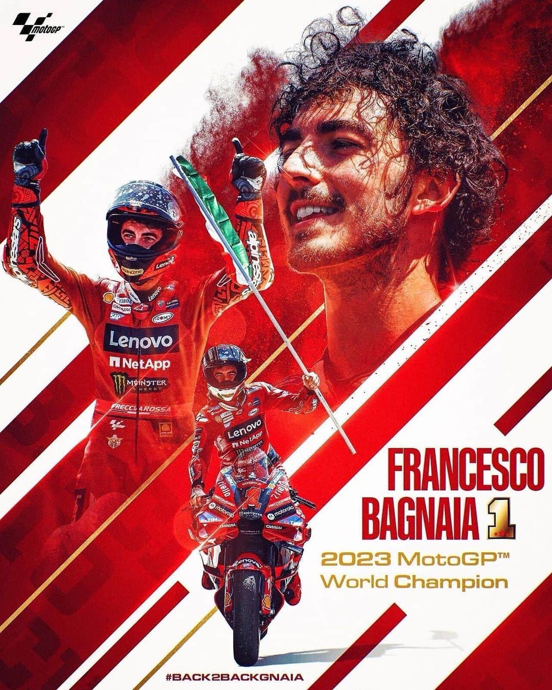 MotoGPのインスタグラム：「AND STILL! 💪 Your 2023 #MotoGP World Champion!🤩   #BACK2BACKgnaia 🏆🏆」