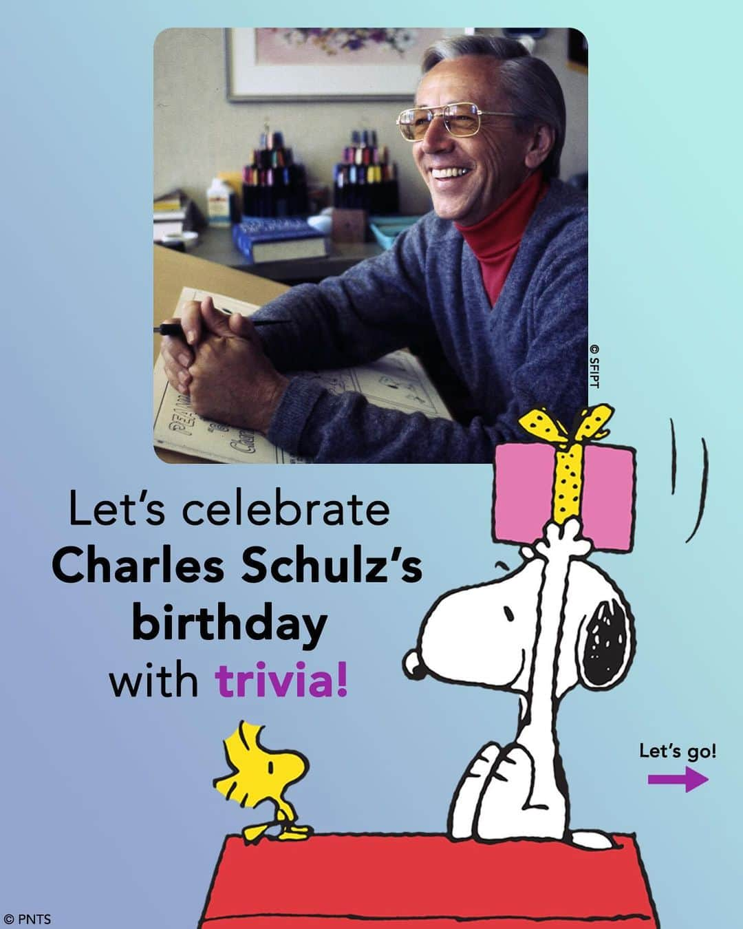 スヌーピーのインスタグラム：「🎂 Happy birthday, Charles M. “Sparky” Schulz!⁠ ⁠ Today, we celebrate Charles Monroe Schulz, creator of Snoopy, Charlie Brown, and the rest of the PEANUTS Gang, born on November 26, 1922.⁠ ⁠ Thank you, Mr. Schulz, for over 100 years of happiness!⁠」