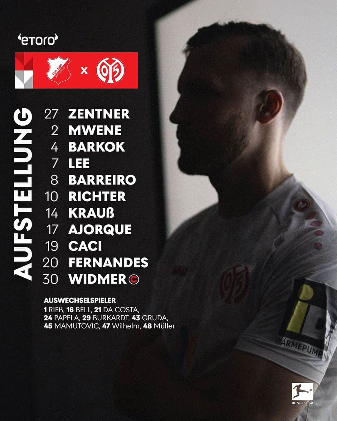 1.FSVマインツ05のインスタグラム：「Unsere Start-11 gegen die TSG. 🔴⚪️  MIT JONNY ZURÜCK IM KADER & SILVAN IN DER STARTELF!!! 😍😍😍  #mainz05 #tagm05」