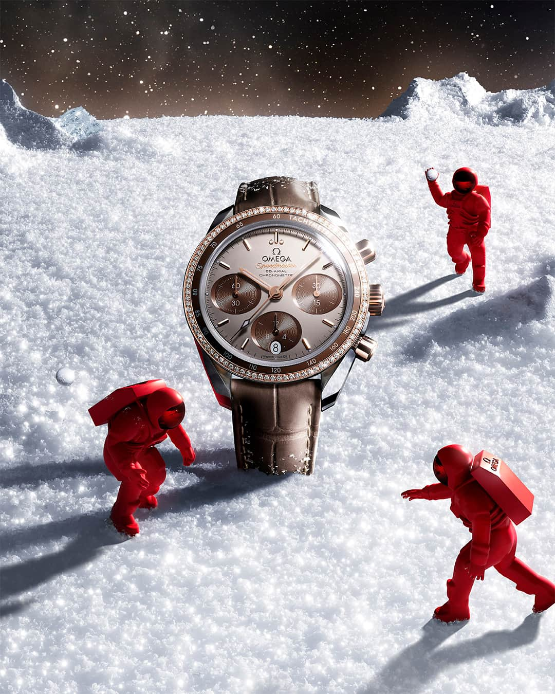 オメガのインスタグラム：「Find the lunar link to our space odyssey in OMEGA’s Winter Tales with the Speedmaster collection. A timeless tribute to our celestial history.  Discover our Winter Tales via link in bio.  #OMEGA #OMEGACelebration #Speedmaster」