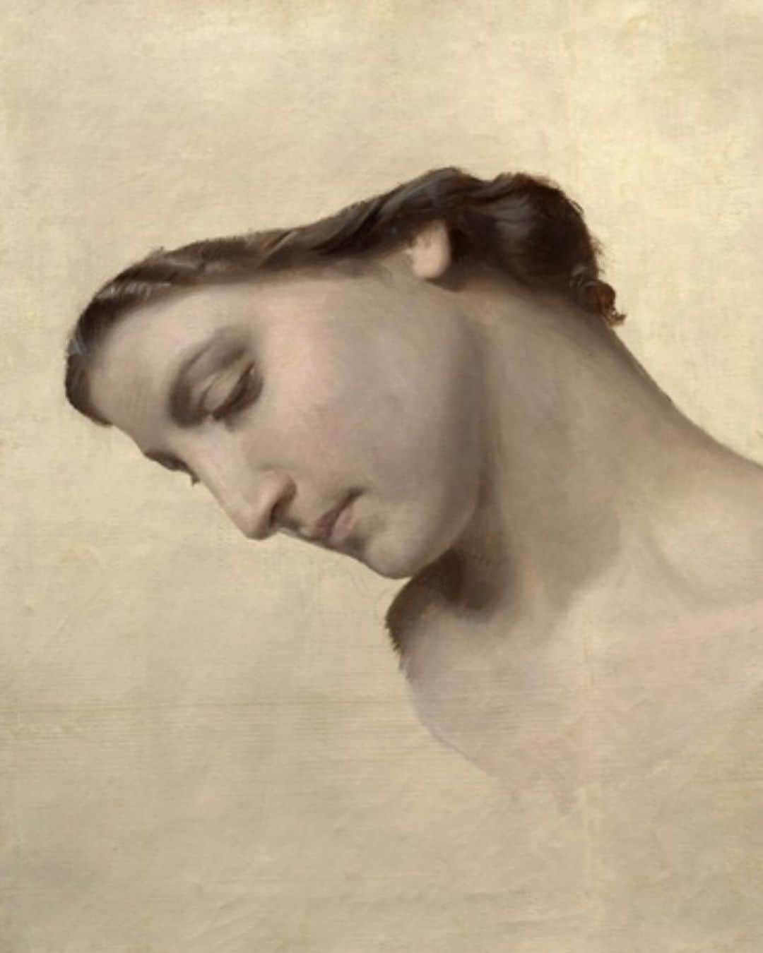 ローラ・ベイリーのインスタグラム：「William-Adolphe Bouguereau  Tête féminine, étude pour l’Amour fraternel 1851  …In the dusk of day-shape Blurring the sunset, One little wandering, western star Thrust out from the changing shores of shadow. Let me go to the window, Watch there the day-shapes of dusk And wait and know the coming Of a little love.  From ‘At A Window’ By Carl Sandburg」