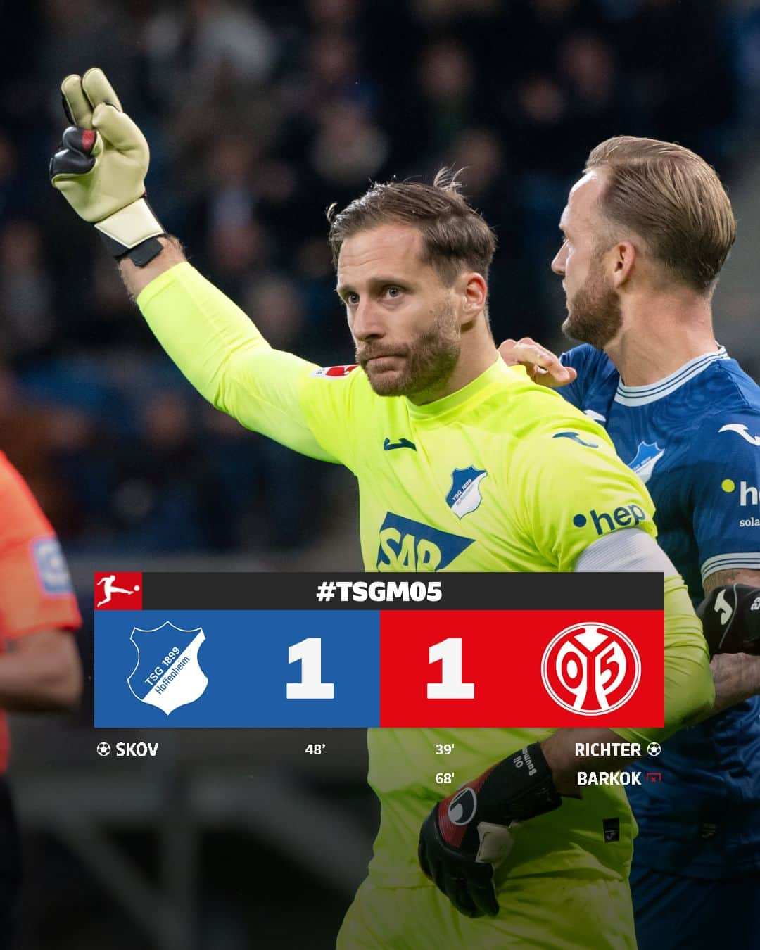 ブンデスリーガのインスタグラム：「Oli Baumann to the rescue ⛑️ as a pulsating #MD12 concludes at the PreZero Arena 🫀🫡  #Bundesliga | #MD12 | #TSGM05」