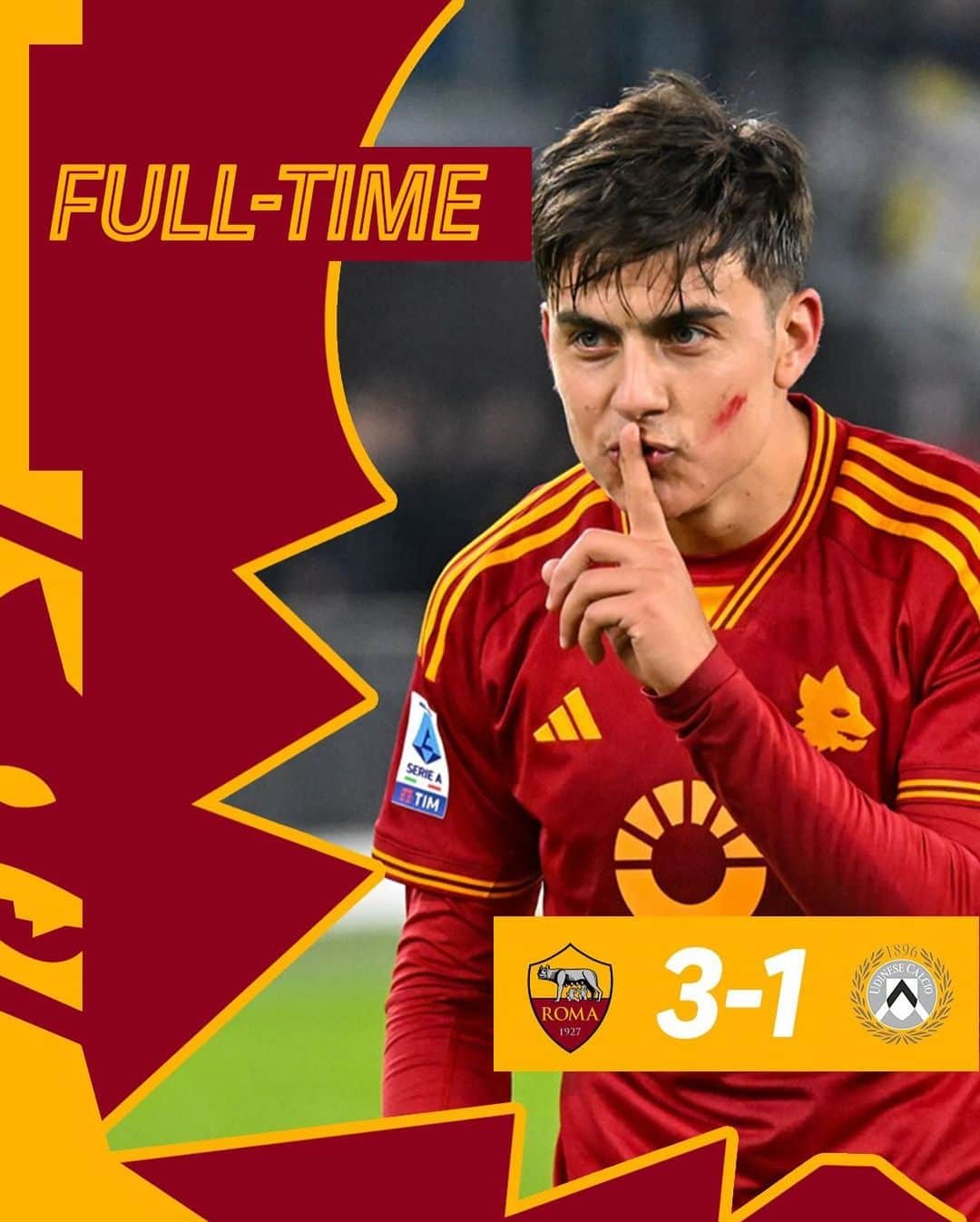 のインスタグラム：「Back from the break with three points! 🙌   #ASRoma #RomaUdinese」