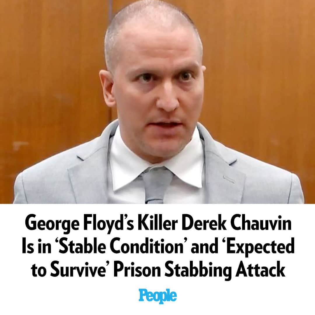 People Magazineのインスタグラム：「Derek Chauvin is "expected to survive" the recent prison stabbing attack he was involved in, authorities said.  Earlier this week, Chauvin — the former Minneapolis police officer who was convicted of murdering George Floyd — was stabbed in an Arizona prison.  Read more in our bio link. | 📷: AP」