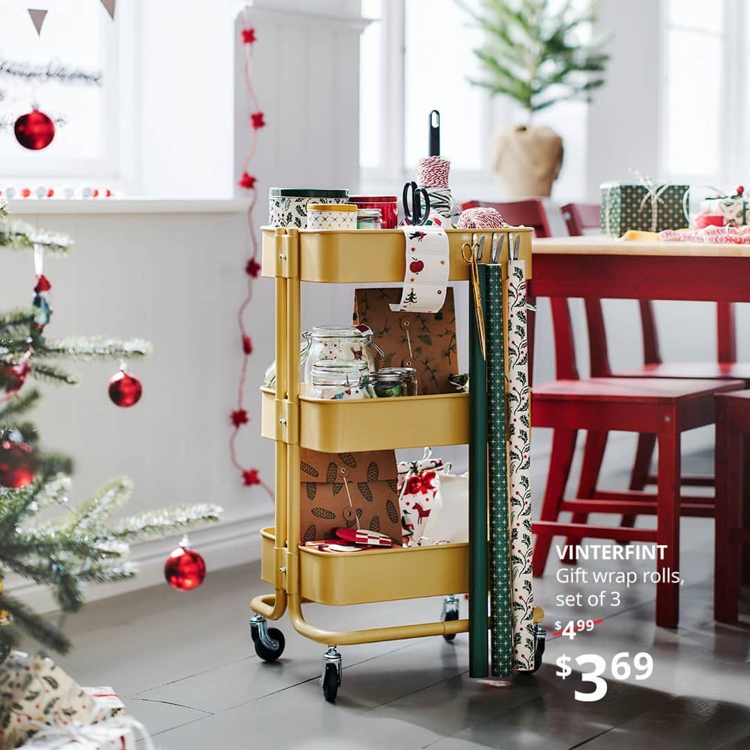 IKEA USAのインスタグラム：「Wrap it with love for less with 25% off the VINTERFINT and STRÅLA holiday collections 11/16/23-11/27/23! Get all your gifting essentials today – like pretty paper, colorful ribbons and cute holiday tins – to make it a hassle-free holiday. Shop link in bio.」